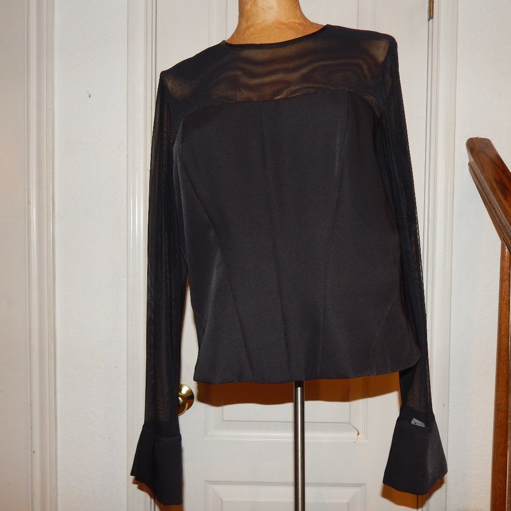 NWT $210 FLORA NIKROOZ Sexy Black Blouse L 12 14